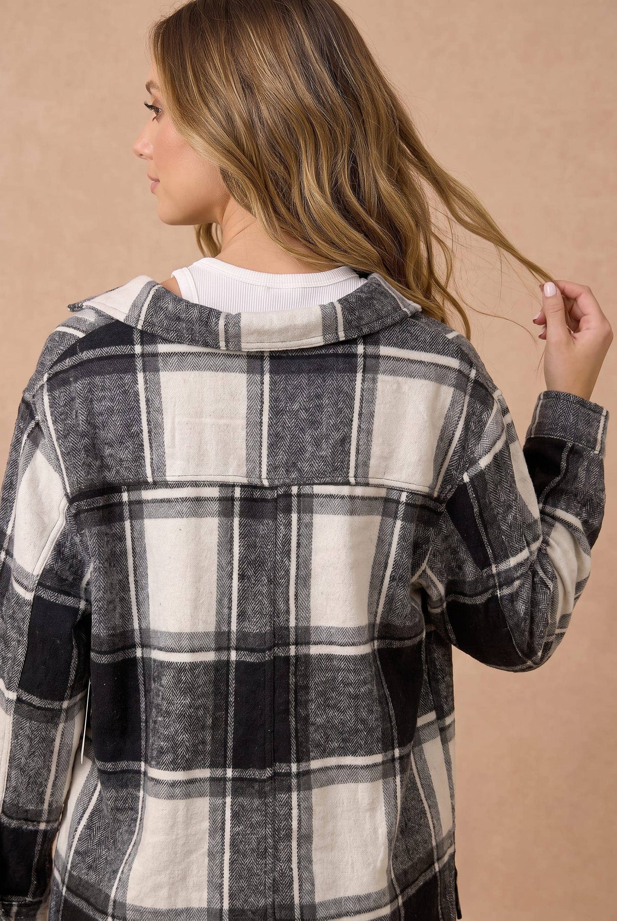 Collared Long Sleeve Plaid Button Up Jacket