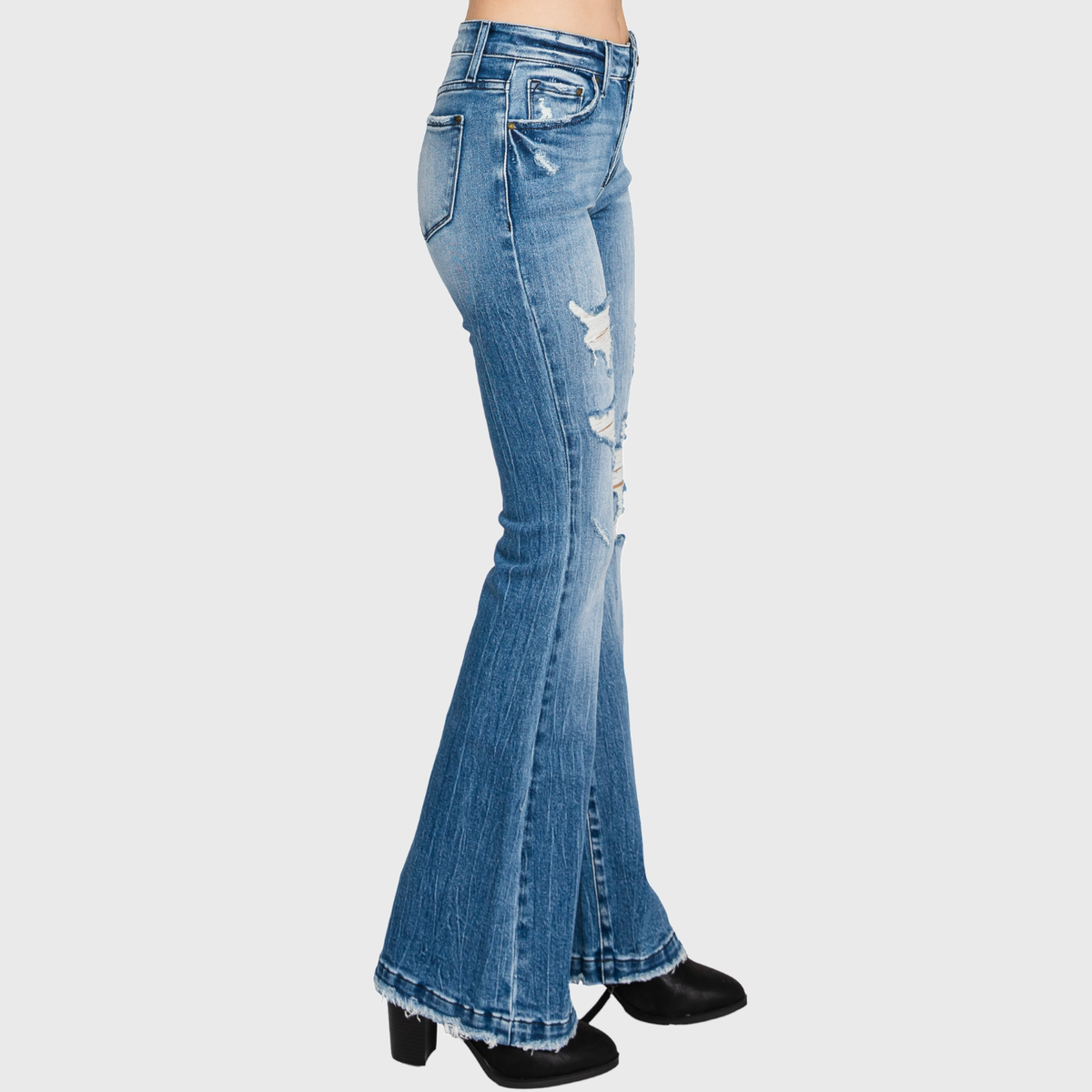 T929MF (OPEN PACK) DISTRESSED MID RISE STRETCH FLARE