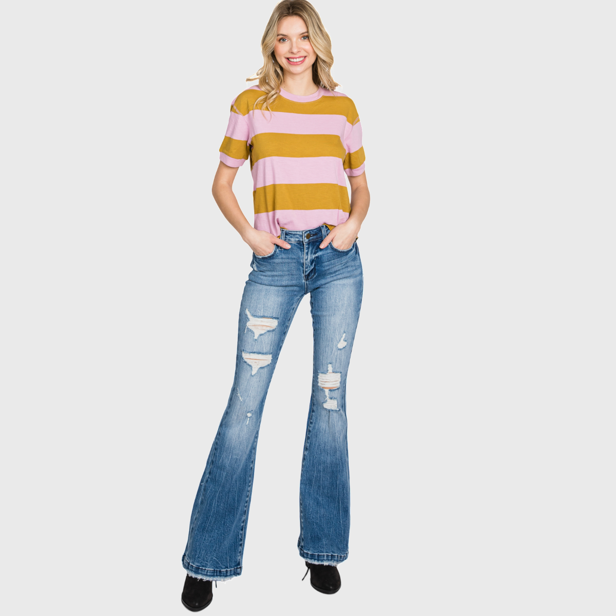 T929MF (OPEN PACK) DISTRESSED MID RISE STRETCH FLARE