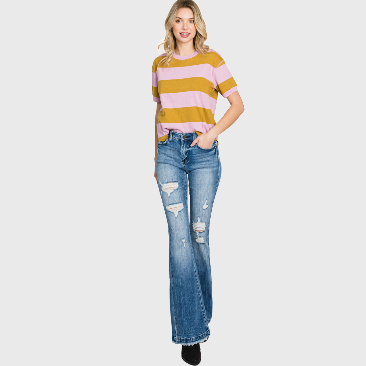 T929MF (OPEN PACK) DISTRESSED MID RISE STRETCH FLARE