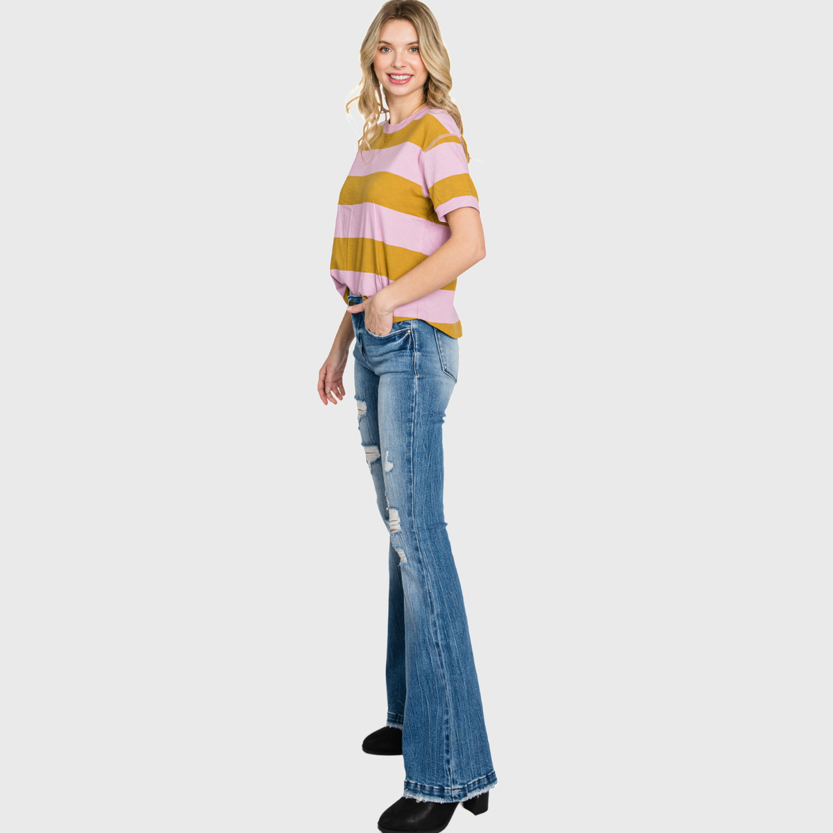 T929MF (OPEN PACK) DISTRESSED MID RISE STRETCH FLARE