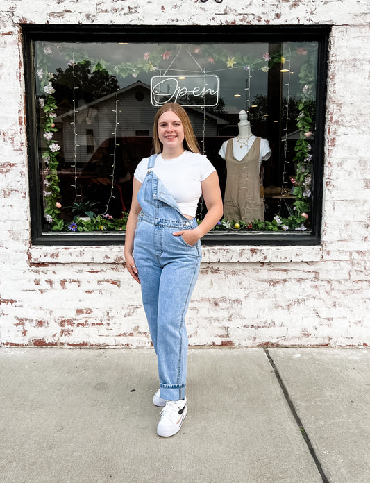 Denim Straight Leg Overalls
