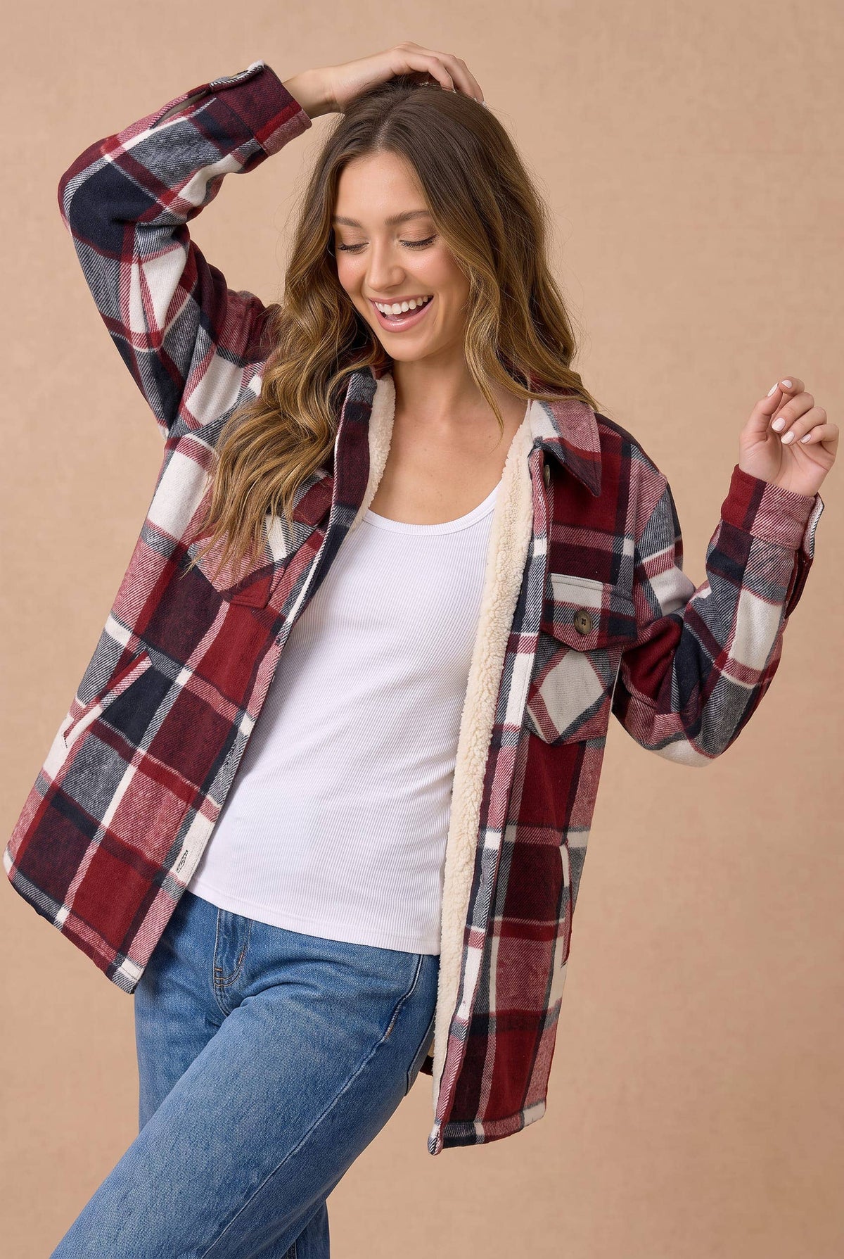 Collared Long Sleeve Plaid Button Up Jacket
