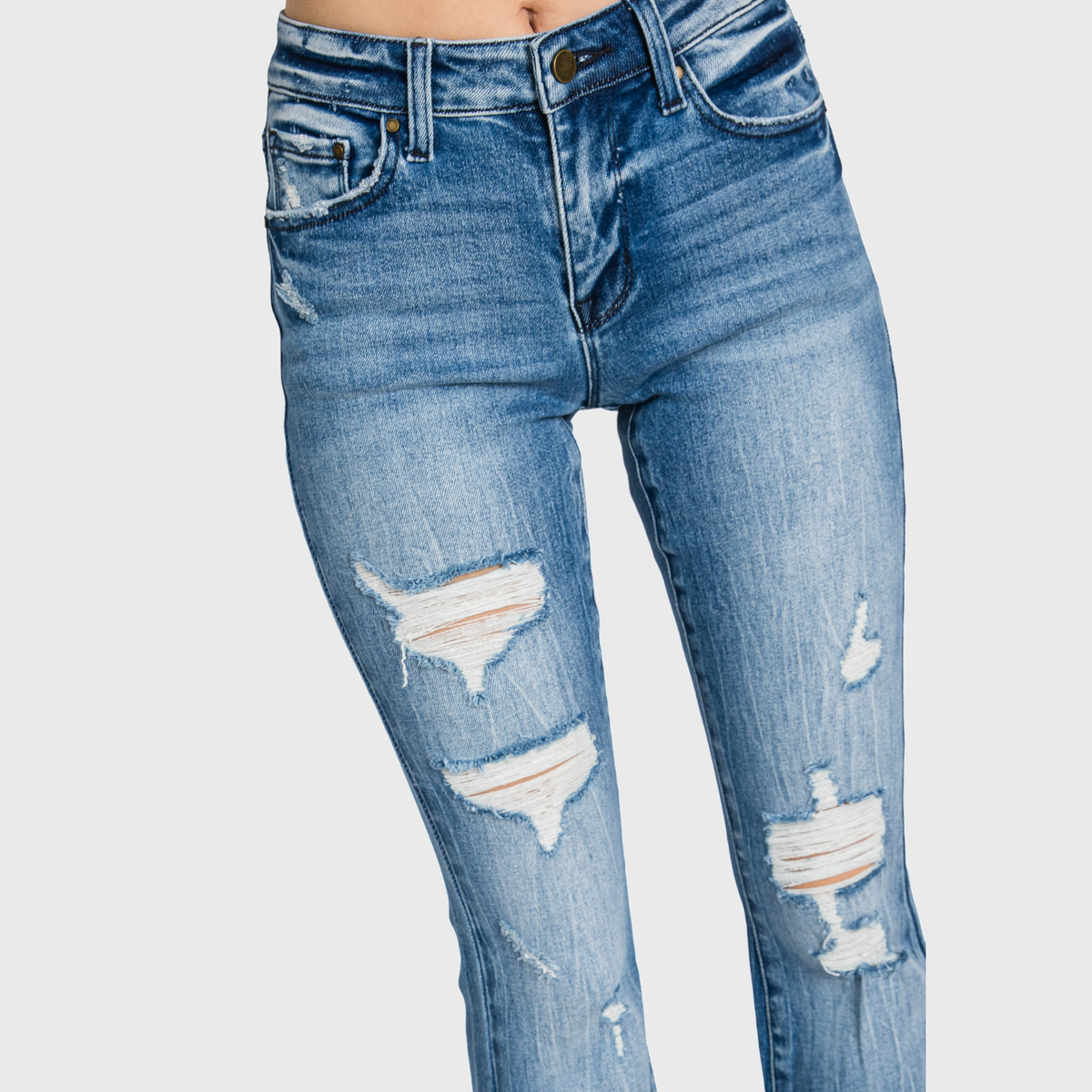 T929MF (OPEN PACK) DISTRESSED MID RISE STRETCH FLARE