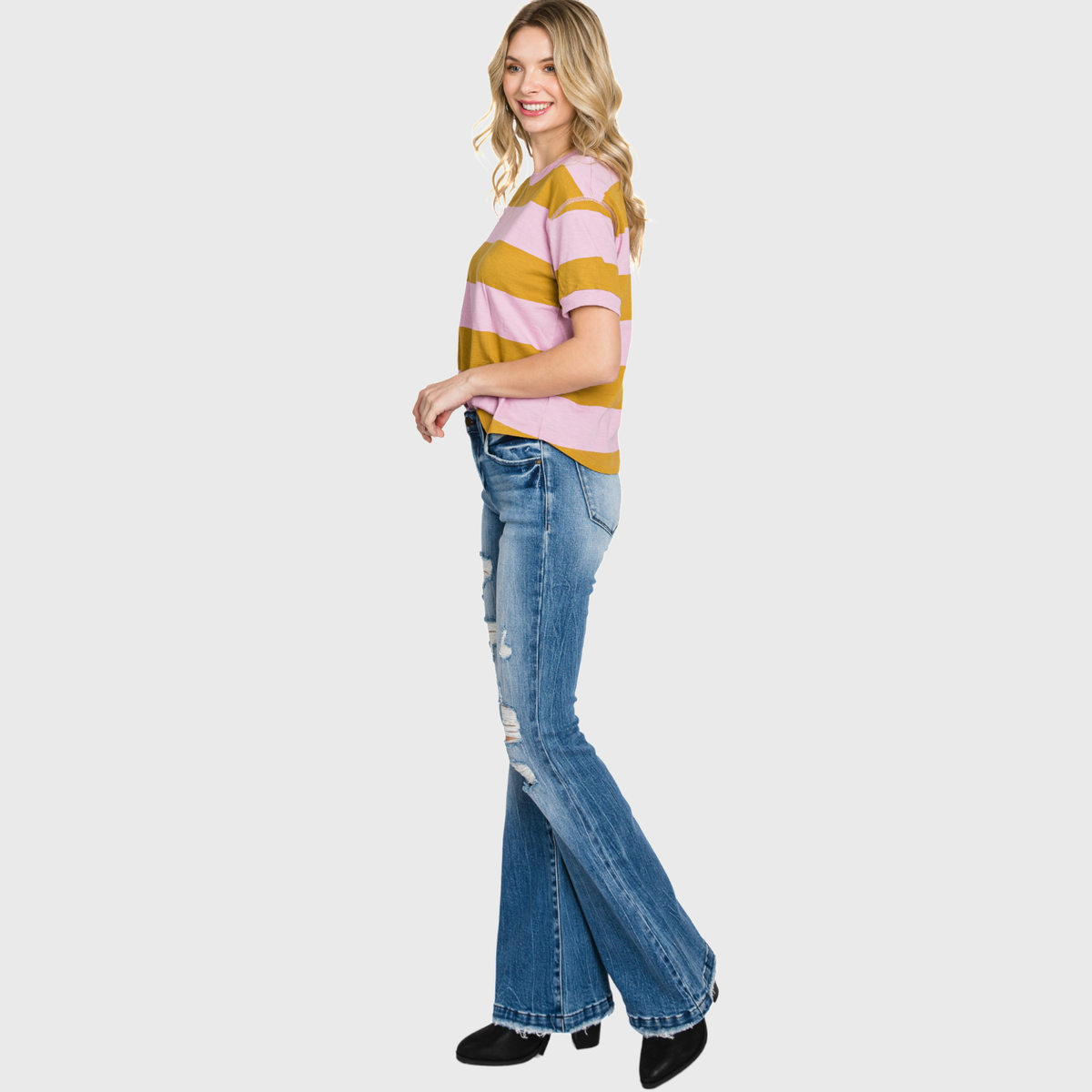 T929MF (OPEN PACK) DISTRESSED MID RISE STRETCH FLARE
