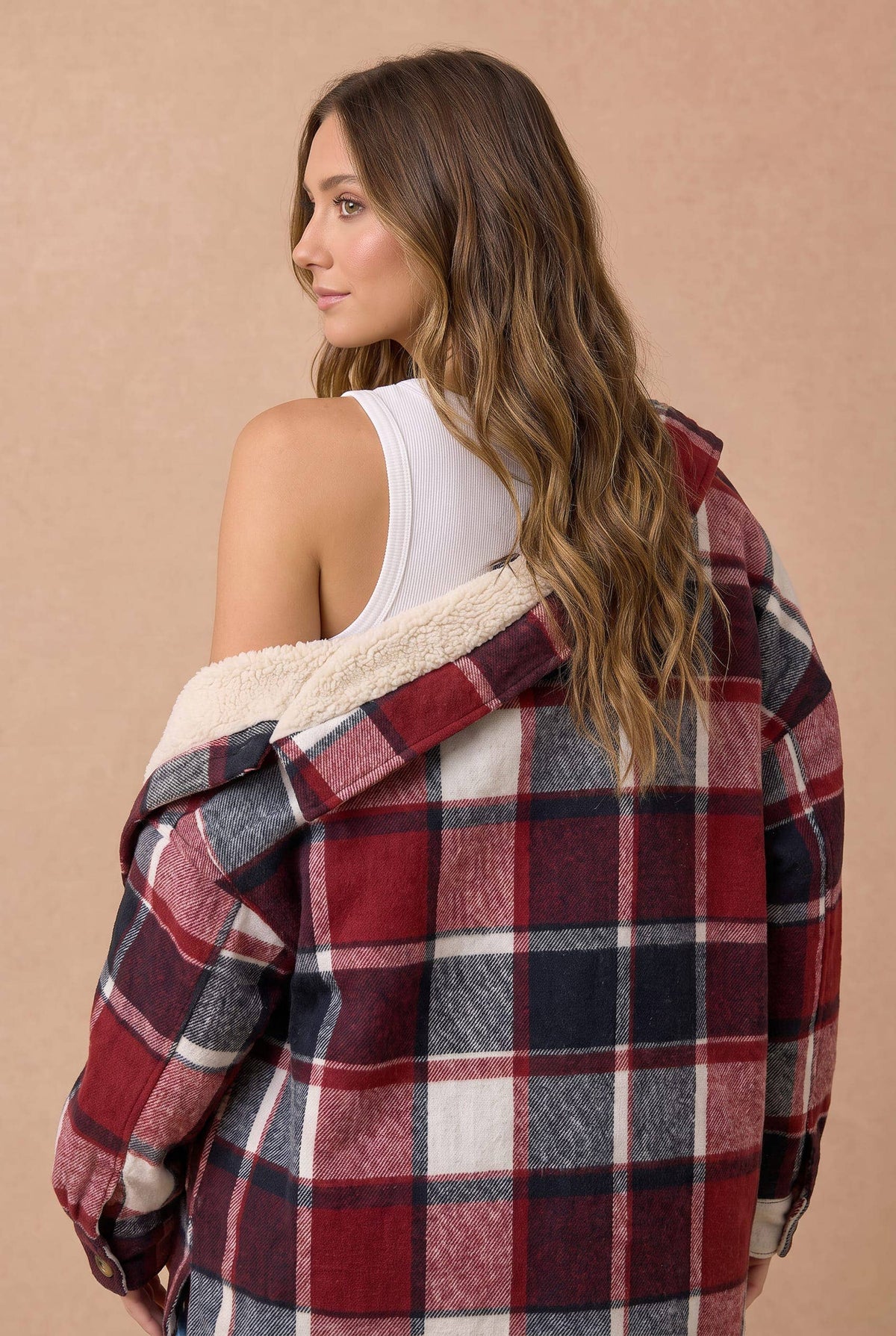 Collared Long Sleeve Plaid Button Up Jacket