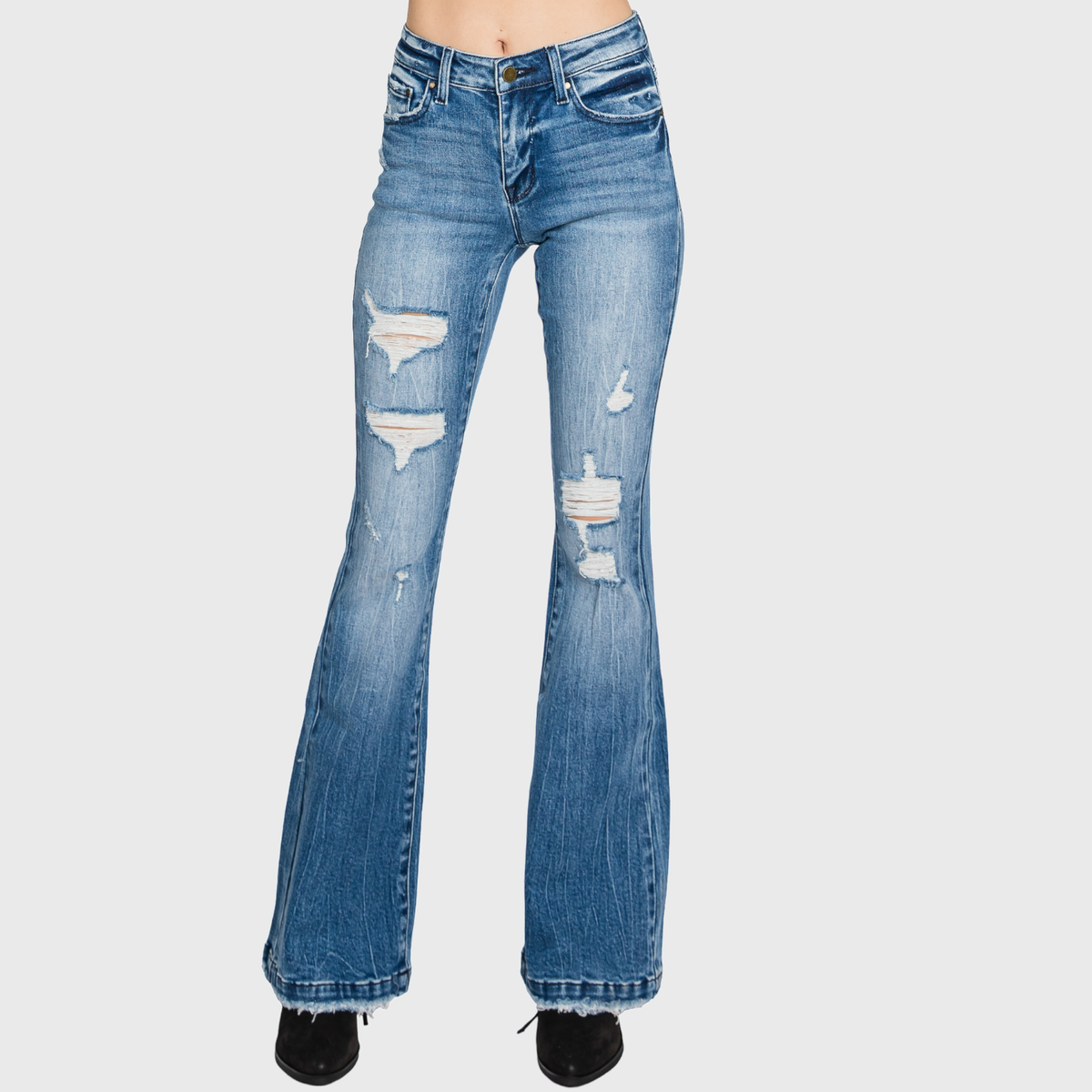 T929MF (OPEN PACK) DISTRESSED MID RISE STRETCH FLARE