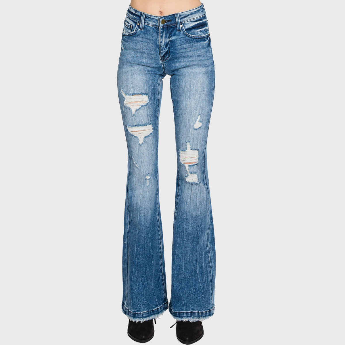 T929MF (OPEN PACK) DISTRESSED MID RISE STRETCH FLARE