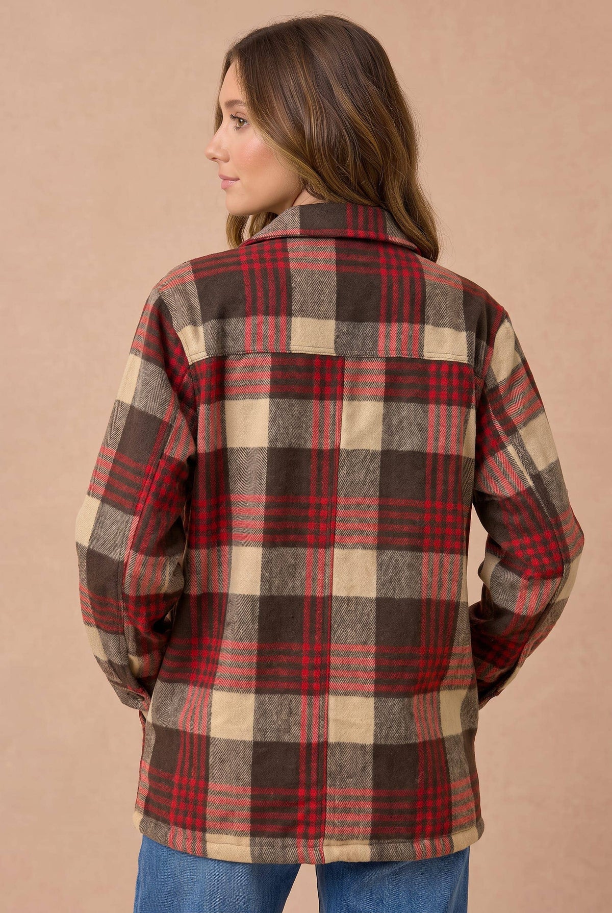 Collared Long Sleeve Plaid Button Up Jacket